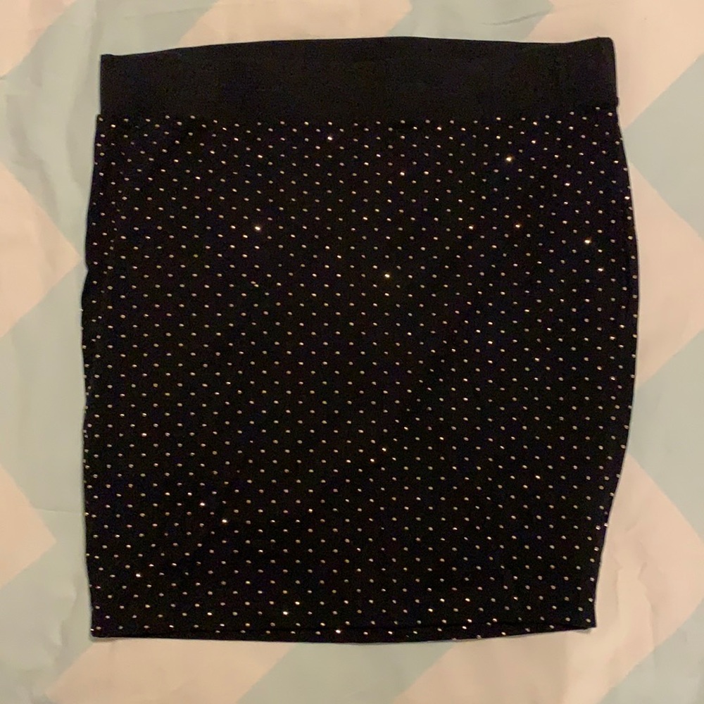 Black gold studded mini pencil skirt